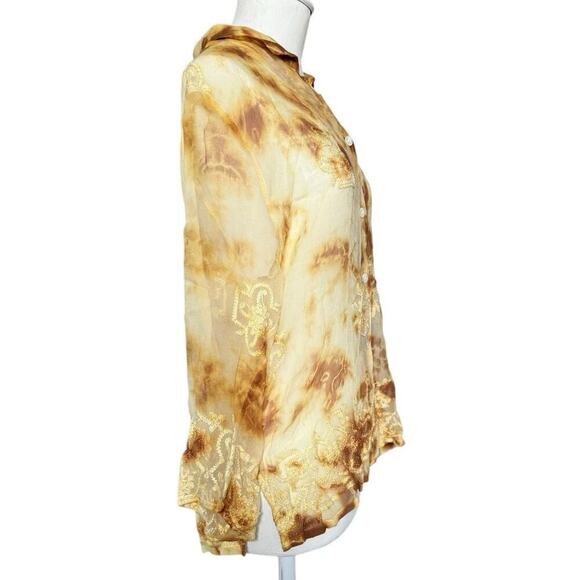 Dean Alan Sheer Embroidered Long Sleeve Blouse Womens Size M - Picture 3 of 9